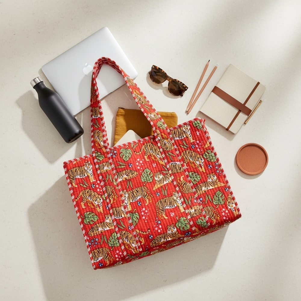 Vibrant Red Tiger Print Tote Bag- Small